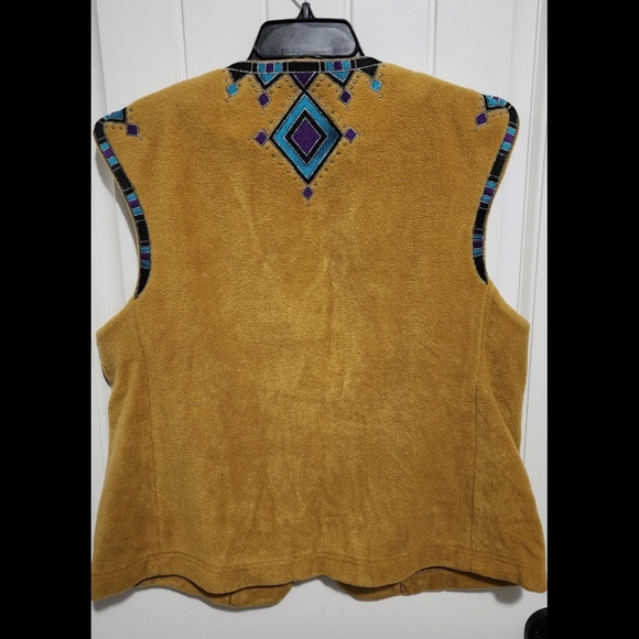 Bob Mackie Wearable Art Fleece vest Womens large camel tan embroidered - Picture 3 of 4
